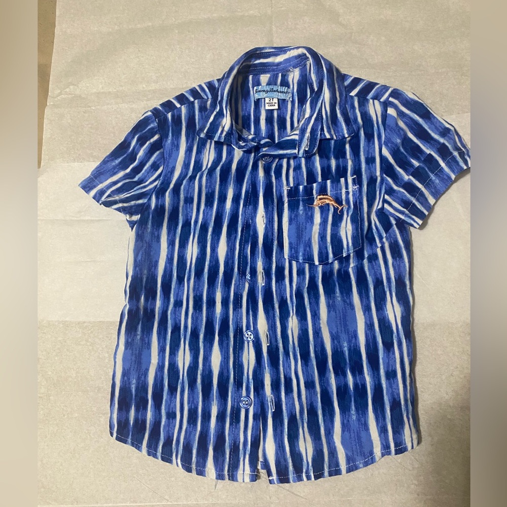 Tommy Bahama Blue and White Striped Men's Shirt